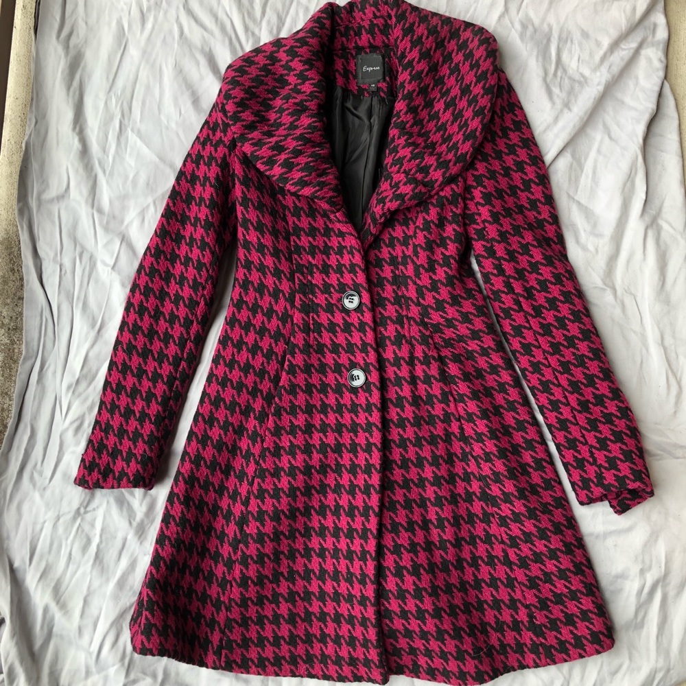 Express Magenta Houndstooth Peacoat